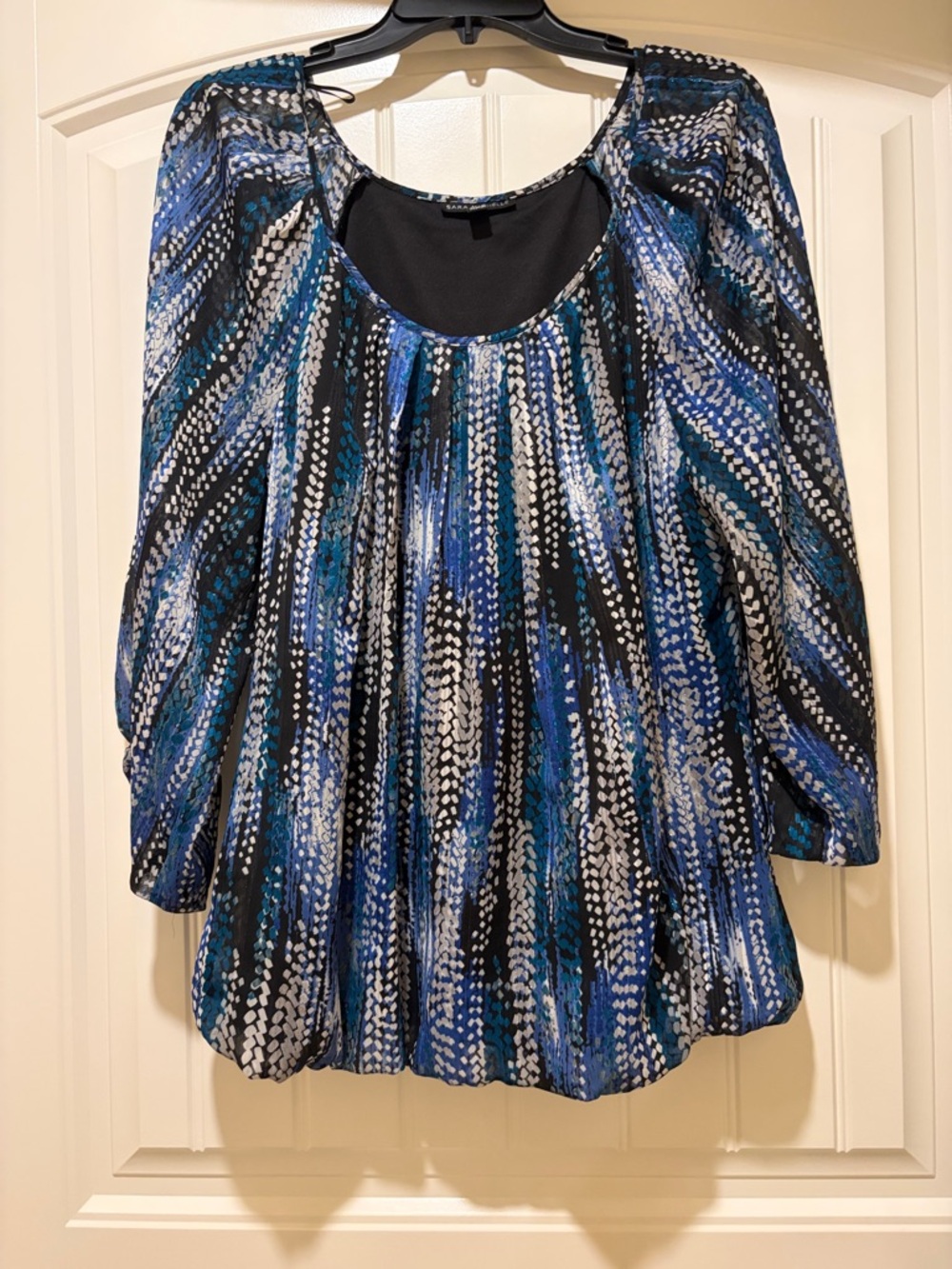 Sara Michelle Blue & Black Patterned Scoop-Neck Blouse
